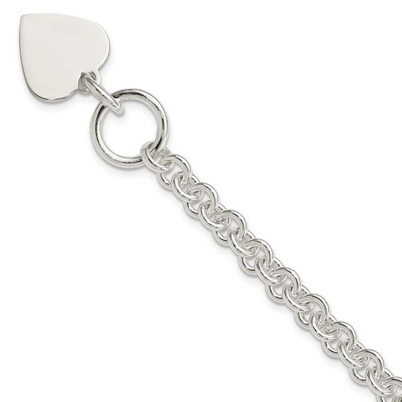 Kazi Luxury Silver Engraveable Heart Disc on Fancy Link Toggle 7.75in Bracelet